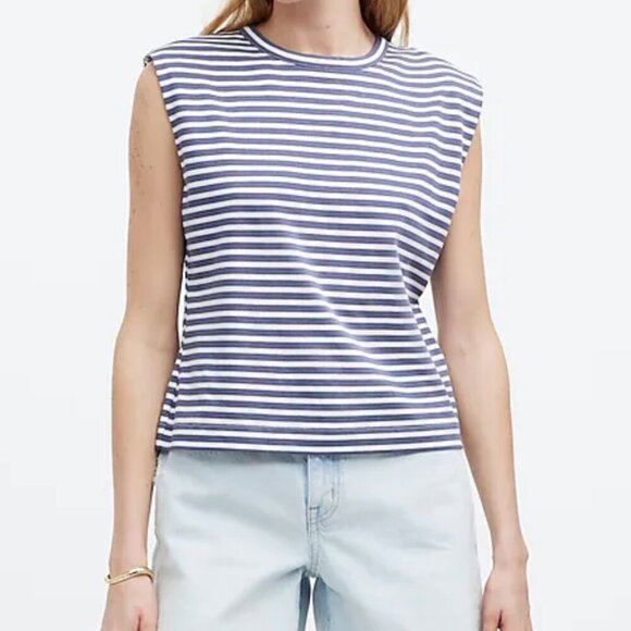 Madewell Blue and White Striped Muscle Tee - Picture 2 of 12